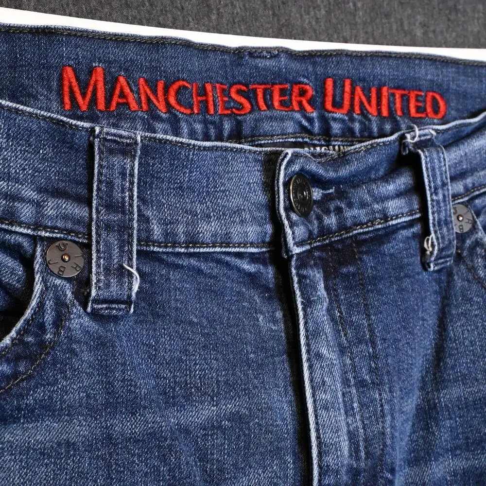 True Religion x Manchester United Men's 40 (38x30) Denim Jeans Red Stitching